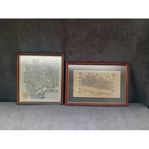 159 - 2 x vintage map Prints framed. one of London dated 1593 and one other as pictured