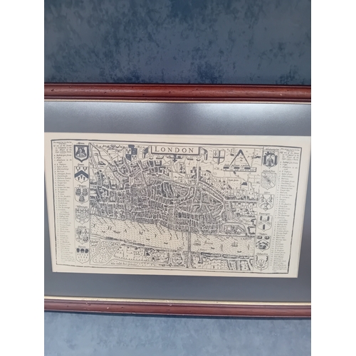 159 - 2 x vintage map Prints framed. one of London dated 1593 and one other as pictured
