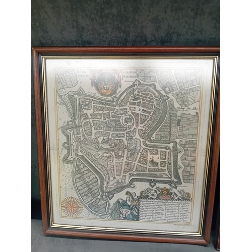 159 - 2 x vintage map Prints framed. one of London dated 1593 and one other as pictured