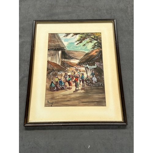 174 - Framed Original Village Market Scene, Signed 
 
  
 

  A vibrant and dynamic depiction of a village... 