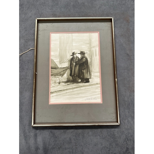 178 - D. W. K. John Rowe  The Conversation (Ink & Wash on Paper), Framed 
 
  
 

  Description: 
 ... 