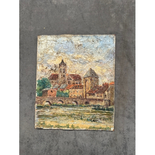 186 - Tuscan Rooftops (Impressionist Village Scene) 

  Artist: Unknown (illegibly signed) 
 

  Medium: H... 