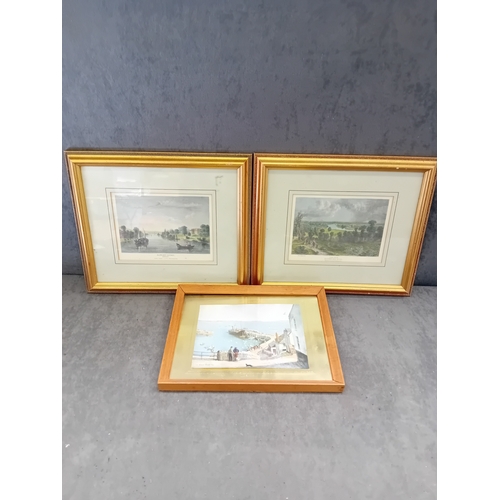 226 - This lot comprises three framed artworks. The two larger works are 19th-century topographical prints... 