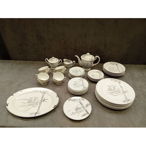 318 - Huge Lot of Roxy China Hand Painted set in white and grey and oriental design. This lot includes. a ... 