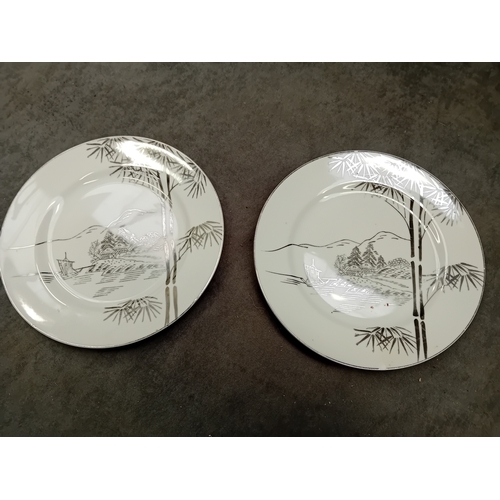 318 - Huge Lot of Roxy China Hand Painted set in white and grey and oriental design. This lot includes. a ... 