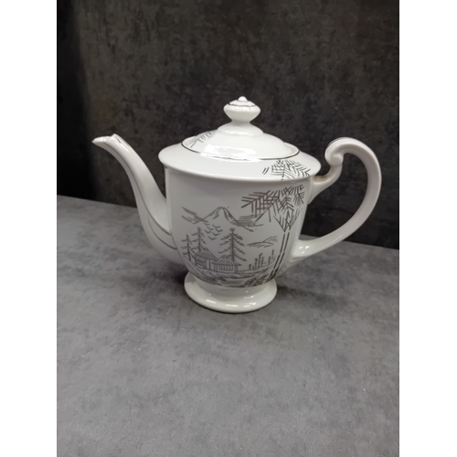 318 - Huge Lot of Roxy China Hand Painted set in white and grey and oriental design. This lot includes. a ... 