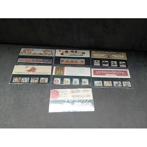 339 - Lot of 7 Historical Themed Stamp Presentation packs 
Medieval life 1986 pack number 172 
Victorian B... 