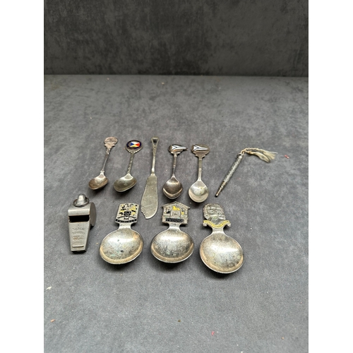 365 - Mixed Lot of Spoons, Includes 3 x twinings Tea Spoons, Flag Spoons a Vintage pencil and whistle.&nbs... 