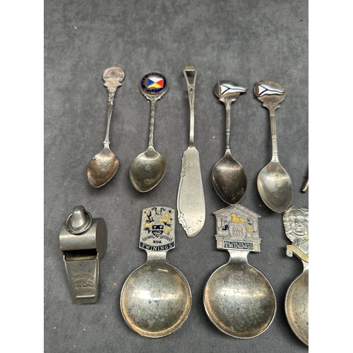 365 - Mixed Lot of Spoons, Includes 3 x twinings Tea Spoons, Flag Spoons a Vintage pencil and whistle.&nbs... 
