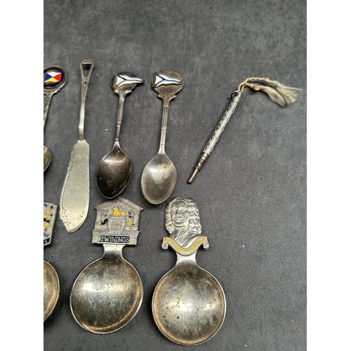 365 - Mixed Lot of Spoons, Includes 3 x twinings Tea Spoons, Flag Spoons a Vintage pencil and whistle.&nbs... 