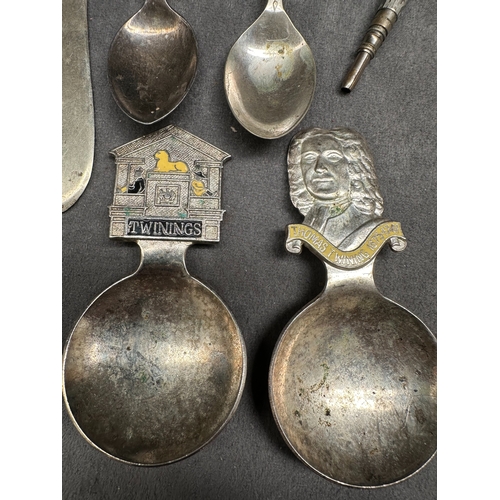 365 - Mixed Lot of Spoons, Includes 3 x twinings Tea Spoons, Flag Spoons a Vintage pencil and whistle.&nbs... 