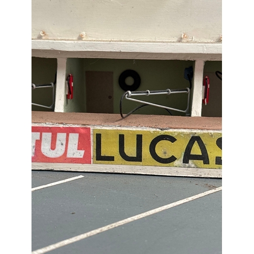 565 - Hand made scalextric pit crew stand 106 cm length 30 cm hight 39 cm depth