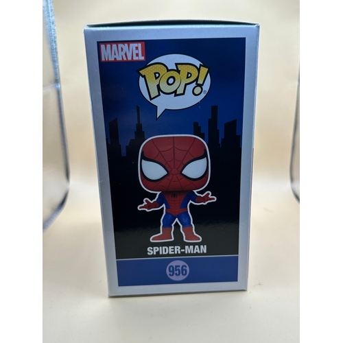615 - A Funko Pop! Marvel 956 Spider-Man Special Edition bobble-head figure. The stylized plastic figure d... 