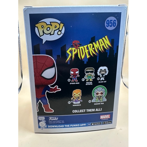 615 - A Funko Pop! Marvel 956 Spider-Man Special Edition bobble-head figure. The stylized plastic figure d... 