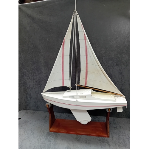 203 - Large model sail boat White with stand size is 88cm long 150cm tall 31cm deep