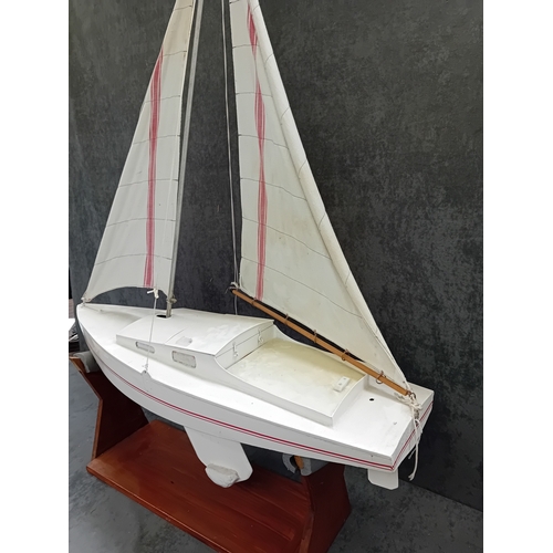 203 - Large model sail boat White with stand size is 88cm long 150cm tall 31cm deep