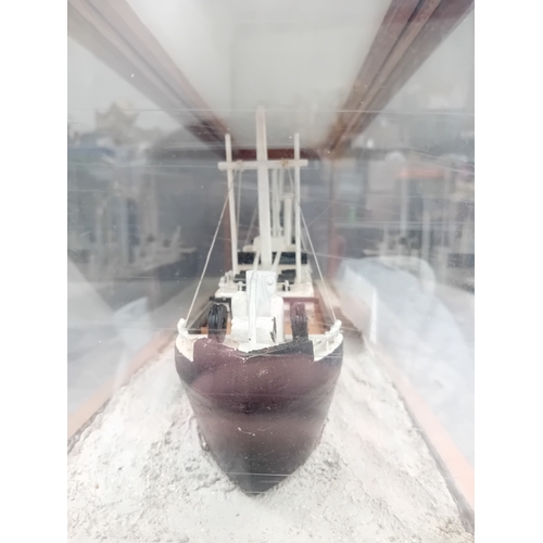 212 - Model of the M.S Asbjorn Danish 4733 tons sailed under Canadian flag world war 2 in glass display ca... 