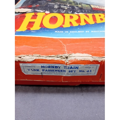 221 - A Hornby Gauge O clockwork Tank Passenger Set No. 41, manufactured by Meccano Ltd. in Liverpool, Eng... 