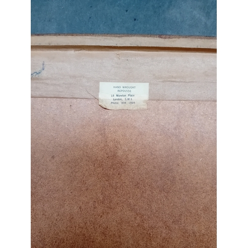 266 - A framed hand-wrought repoussÃ© metal relief depicting an ITALA 1913 automobile. The car is rendered... 