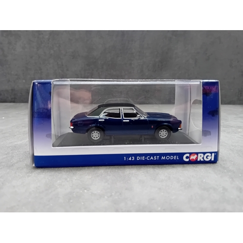 386 - A Corgi Vanguards 1:43 scale die-cast model of a Ford Cortina MK3 2000GT. The model depicts a dark b... 