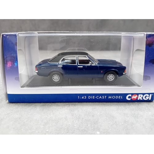 386 - A Corgi Vanguards 1:43 scale die-cast model of a Ford Cortina MK3 2000GT. The model depicts a dark b... 