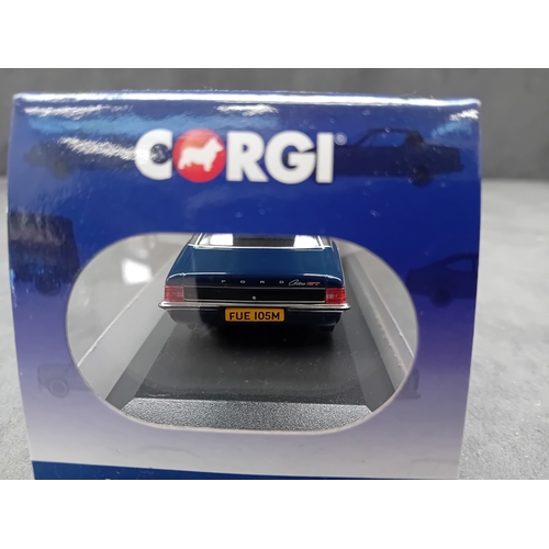 386 - A Corgi Vanguards 1:43 scale die-cast model of a Ford Cortina MK3 2000GT. The model depicts a dark b... 