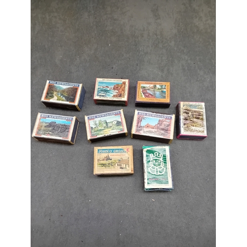 510 - A group of ten vintage cardboard matchboxes, each featuring pictorial designs primarily depicting Br... 