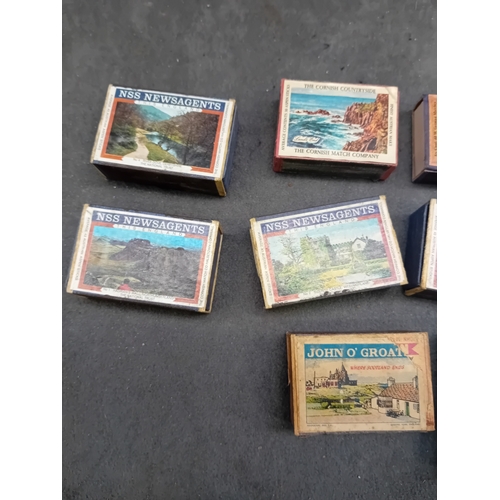 510 - A group of ten vintage cardboard matchboxes, each featuring pictorial designs primarily depicting Br... 