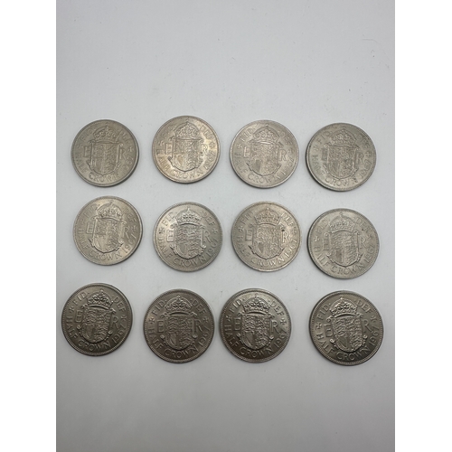 631 - A collection of twelve British Half Crown coins, comprising examples predominantly from the reign of... 