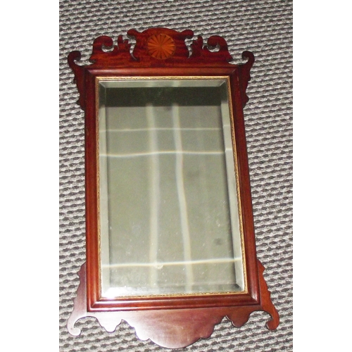 21 - Antique Georgian revival inlaid mahogany fret cut wall mirror c1900