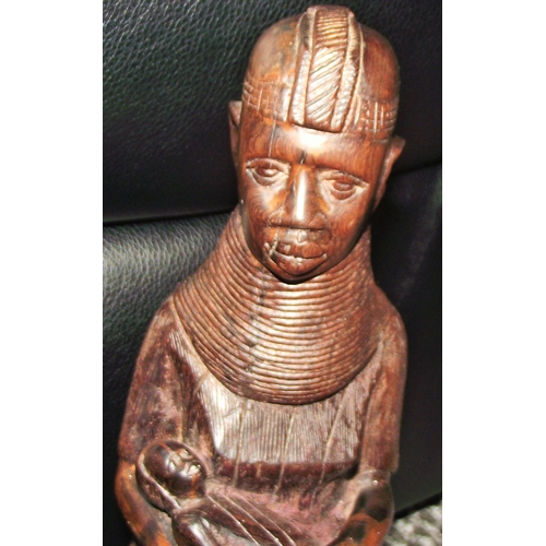 34 - Super quality hand carved  late 19th early 20thc African maternity figurine . Mother holding her chi... 