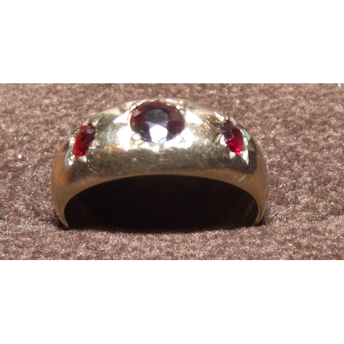 50 - Ladies 9ct gold fully hallmarked ring set with 3 garnet stones  size N  2.6g approx.