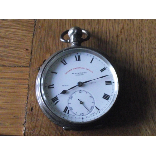 61 - Rare Silver top wind  super meridian lever  pocket watch    W E Watts Derby    Birmingham 1925  ( wo... 