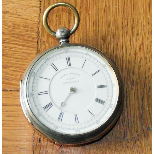 74 - Silver Centre Seconds Chronograph  pocket watch London 1885 Charles Chesterman (seen ticking  missin... 