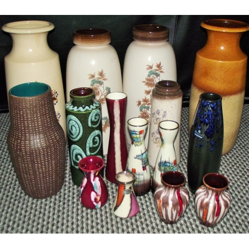 8 - 15 x vintage West German art vases one Labelled  Amono , others impressed  West Germany.  Tallest 16... 