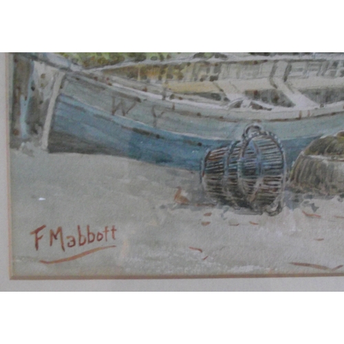 81 - Quality 19thc water colour  Lobster boats ashore  signed F Mabbot   23x30 framed