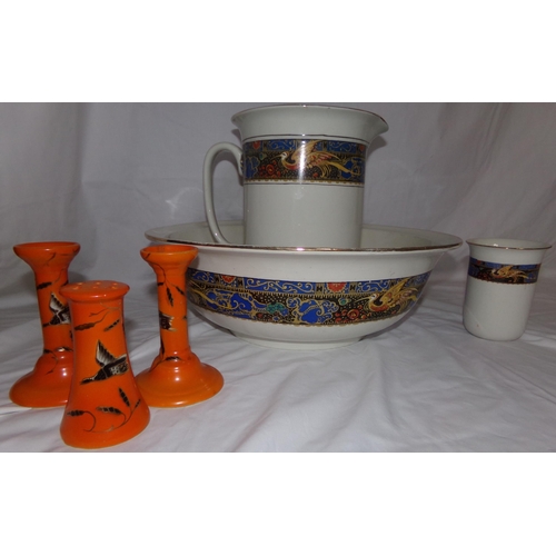 1 - Vintage 1930/40sWinton Ware Grimwades Stoke on Trent jug and bowl set & shaving/toothbrush holder + ... 