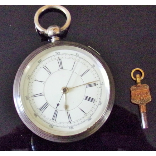 55 - Antique Silver cased Center Seconds Chronograph Swiss Made Pocket Watch with Key( seen ticking keepi... 