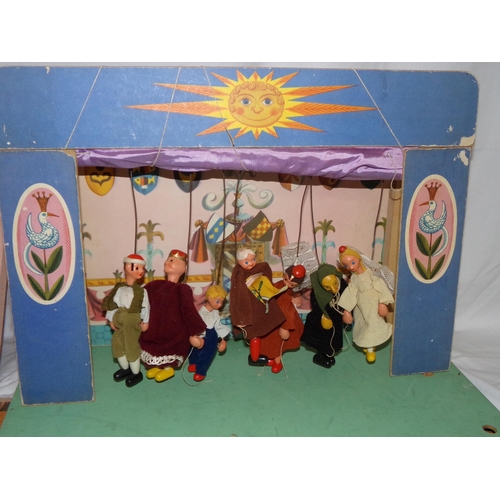 6 - Rare unusual Antique circa 1900 ( possibly French) Childs puppet theatre with assorted scenery backd... 