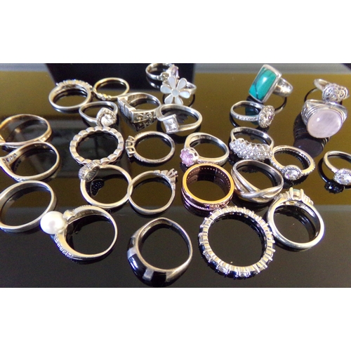 63 - Good selection of 28 assorted silver rings 80.2g approx.