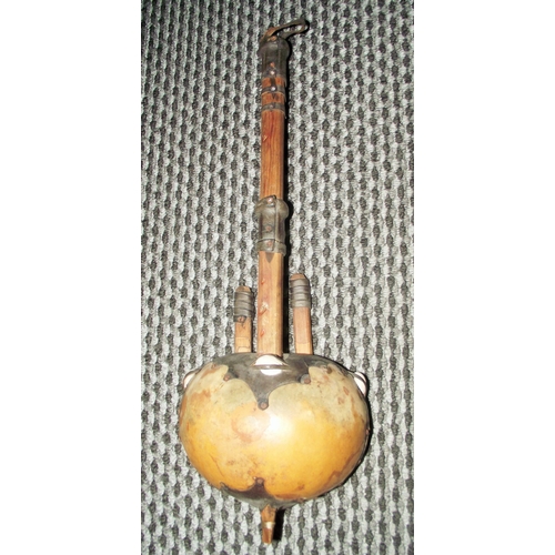 79 - Unusual Vintage African kora musical instrument with painted leather/ hide top and shells