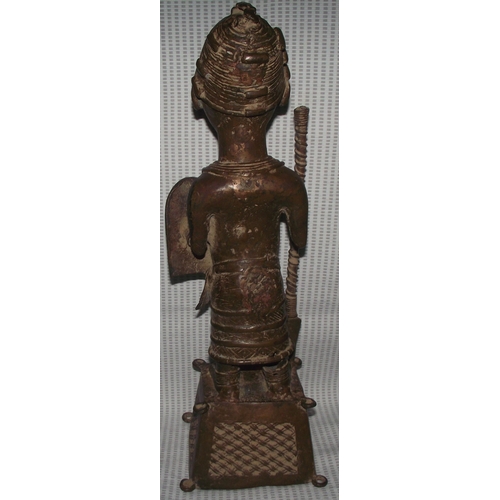 82 - Rare Large impressive late 19thc heavy hollow cast African Benin bronze  tribal dignitary/ warrior. ... 