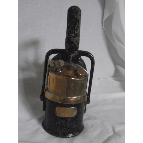 26 - An unusual early Railway Carbide Lamp. Clearly stamped ''C&W 167 Deepcar  to the lower section of th... 