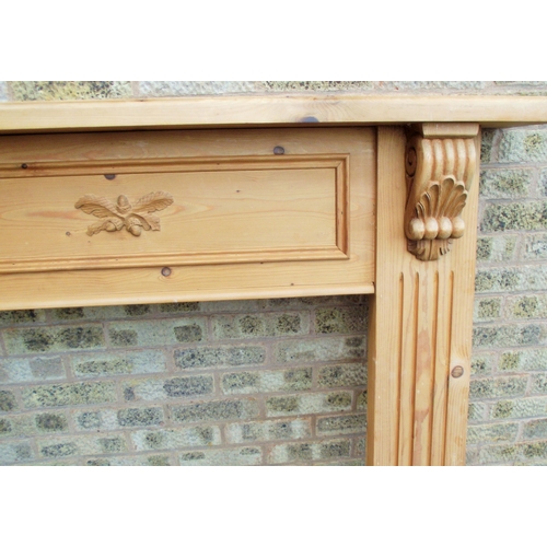 8 - Vintage pine corbel wooden fire surround 50w ,  fire opening 35x35 approx.  decorated with acorns