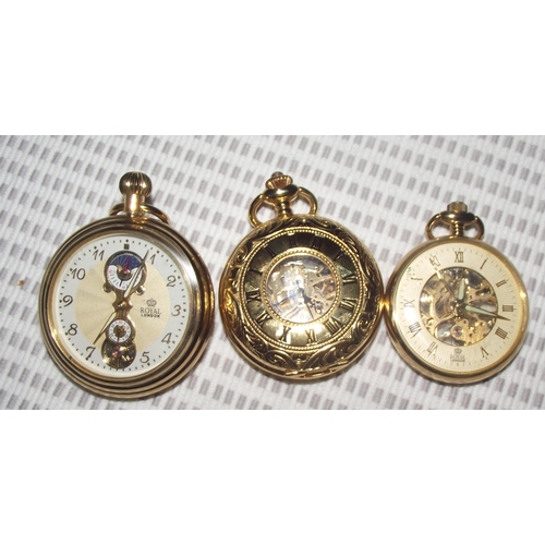 41 - 3x nice plated cased  pocket watches Inc. 2x keyless  Royal London pocket watches + Fox & Simpson ke... 