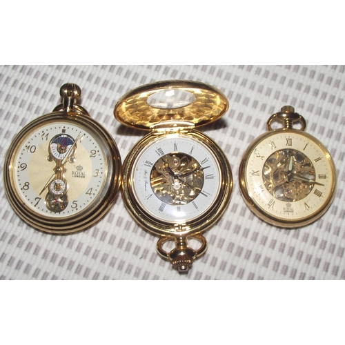 41 - 3x nice plated cased  pocket watches Inc. 2x keyless  Royal London pocket watches + Fox & Simpson ke... 