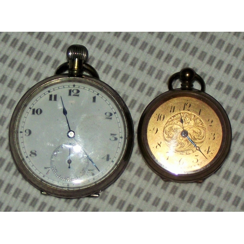 42 - Small ladies  Antique Brass Coloured Swiss Made Wind Up fob Pocket Watch marked FWC  (  FLEURIER WAT... 