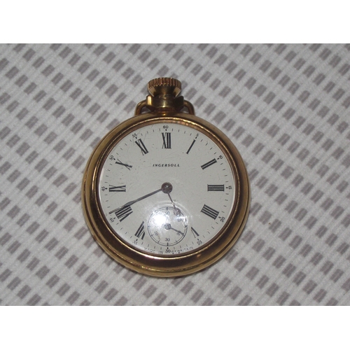 49 - Ingersoll plated pocket watch with subsidery  second dial  ( seen ticking )  marked Made in Great Br... 