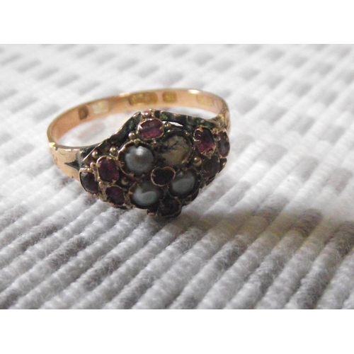 55 - Ladies 15ct gold ruby & seed pearl set dress ring Birmingham 1948 missing 1 seed pearl fully hallmar... 