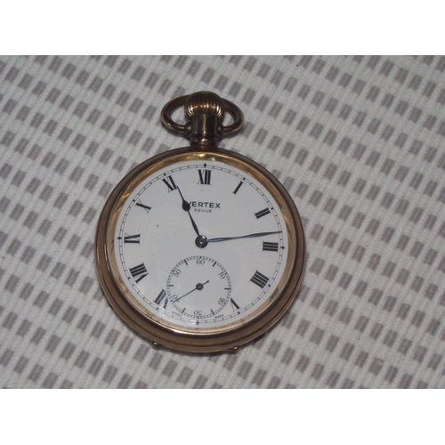 57 - Vertex revue gold plated pocket watch 45mm , marked  internally Star Denison  ( seen ticking)  Inscr... 